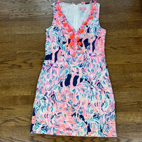 Lilly Pulitzer Pink Blue Print Shift Dress Tassels Preppy - Picture 1 of 11
